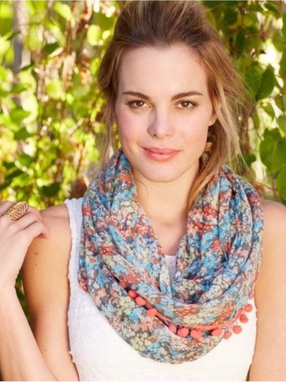 Matilda Jane Friends Forever Floral Gauzy Lightweight Pom Pom Infinity Scarf OS
